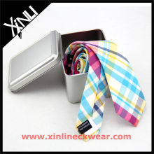 Check Cotton Tie Silver Metal Box Mens Gifts Sets